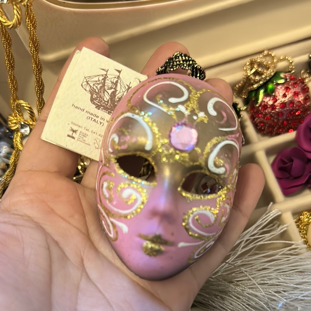 Vintage Pink and Gold Decorative Mask pendant Italy